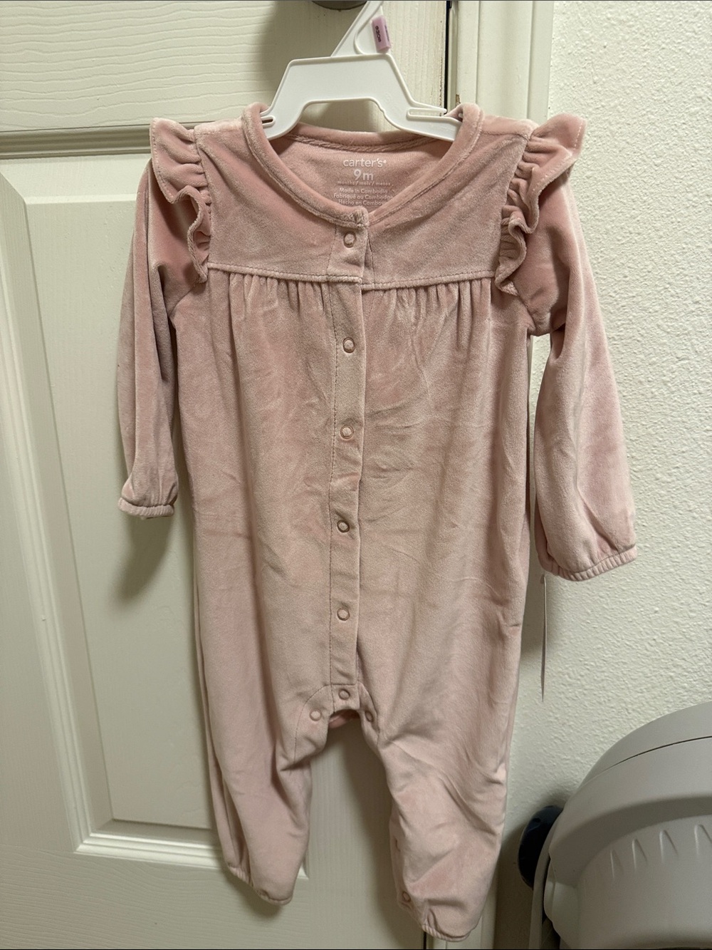 Carter's Light Pink Velour Ruffle-Shoulder Romper